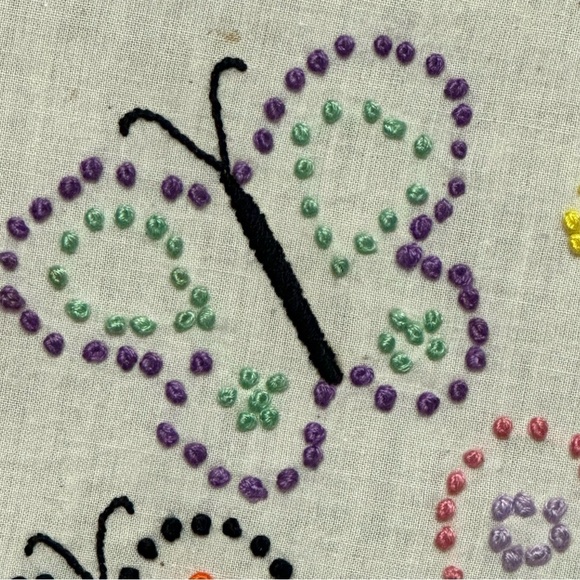 Butterflies Flower Needlepoint Handmade Art Framed Ruffles 3 Pieces Vintage - Picture 3 of 11